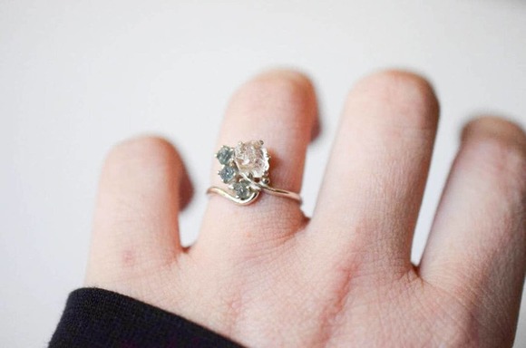 Montana sapphire ring, engagement ring, raw diamond ring size 5 6 7 8 9 - Picture 1 of 5